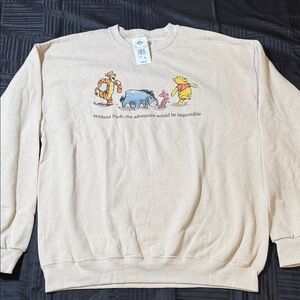 Disney Cream Crewneck Sweater with Pooh and Friends- Adult XL - NWT